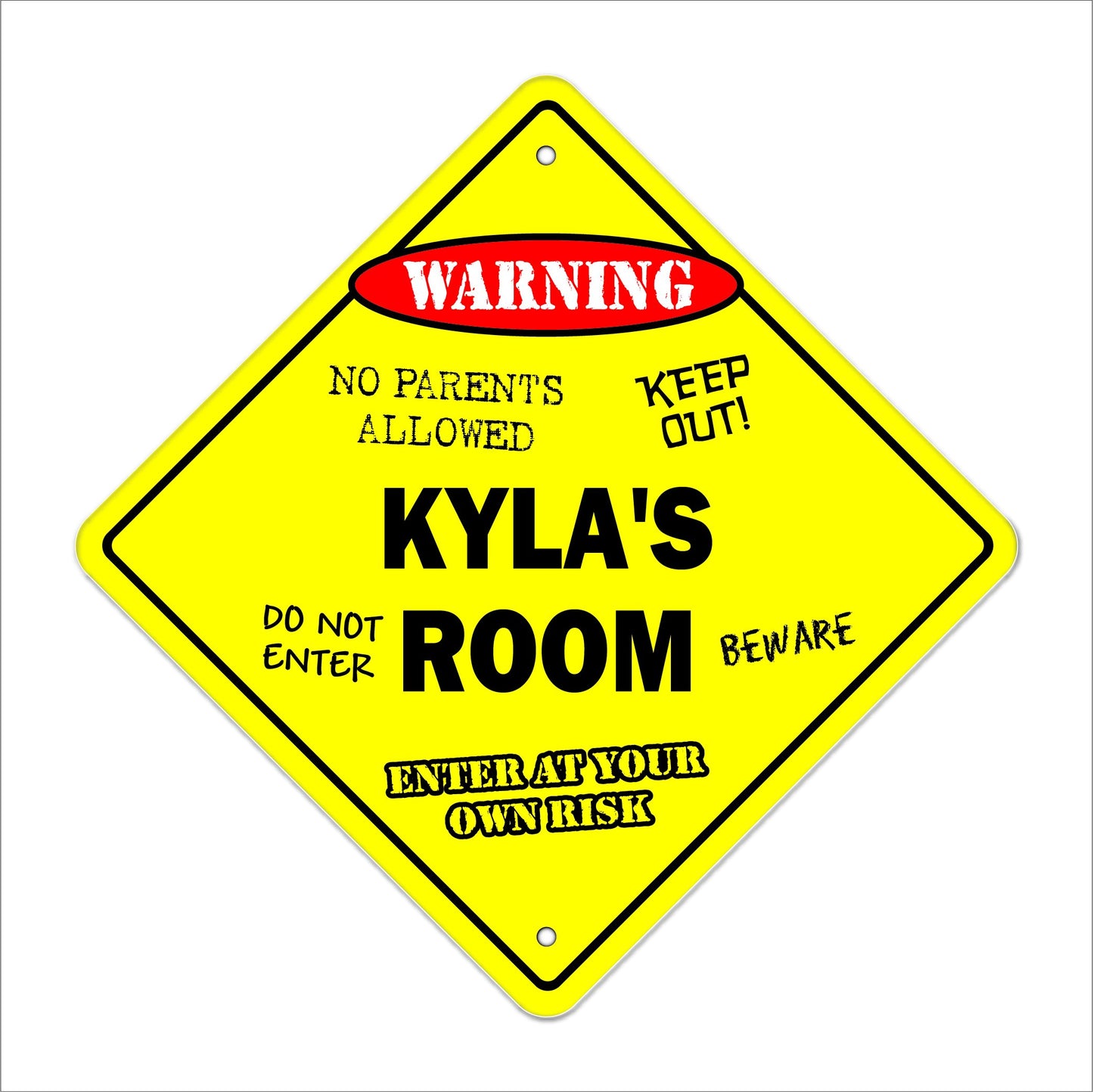 Kyla's Room Sign Crossing Zone Xing | Indoor/Outdoor | 12" Tall Kids Bedroom Decor Door Children's Name boy Girl
