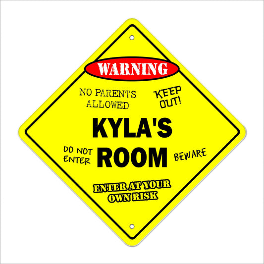 Kyla's Room Sign Crossing Zone Xing | Indoor/Outdoor | 12" Tall Kids Bedroom Decor Door Children's Name boy Girl
