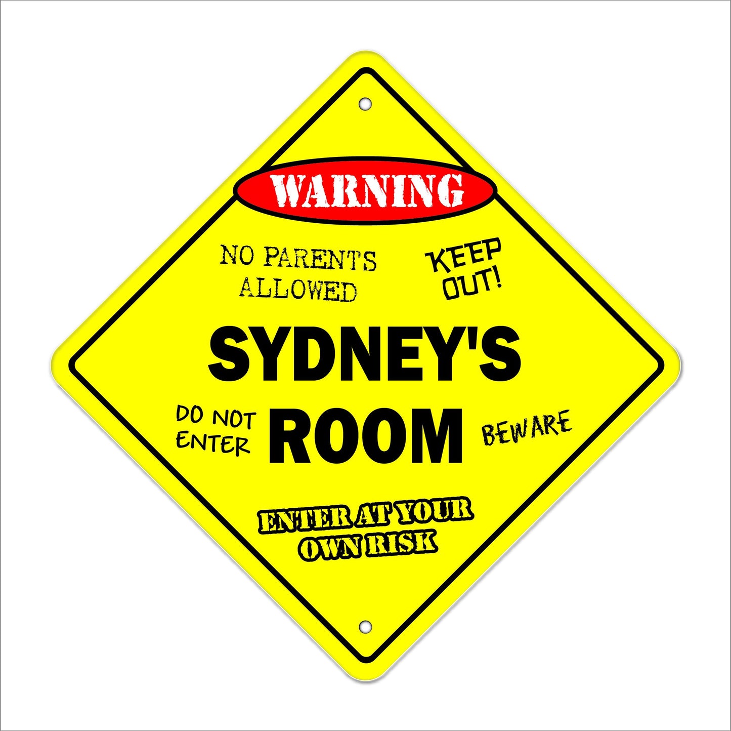 Sydney's Room Sign Crossing Zone Xing | Indoor/Outdoor | 12" Tall Kids Bedroom Decor Door Children's Name Boy Girl