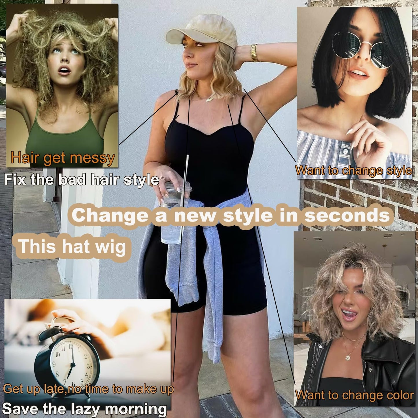 AliRobam Hat Wig Baseball Cap with Short Pre-Twisted Passion Twist Hair Extensions Ombre Brown Synthetic Curly Ends Braids Sewed in Adjustable Black Baseball Hat Wig for Black Women(12inch, T27)