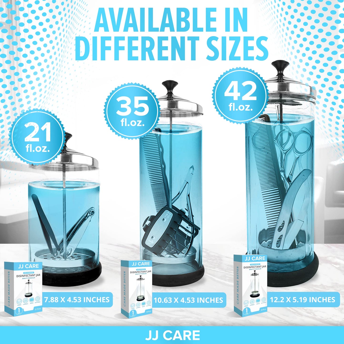 Disinfectant Jar (21 oz) - Barber Disinfectant Jar Glass, Sanitizer Container with Lid for Barber Shop, Barbershop, Salon Tools