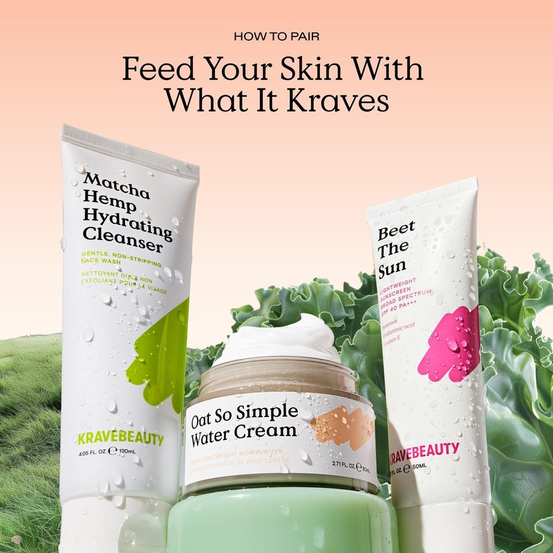 KraveBeauty Oat So Simple Water Cream Moisturizer, Calming, Lightweight Hydrating Gel Face Cream for Sensitive Skin with Oat Extract & Squalane, Fragrance Free, 80 mL