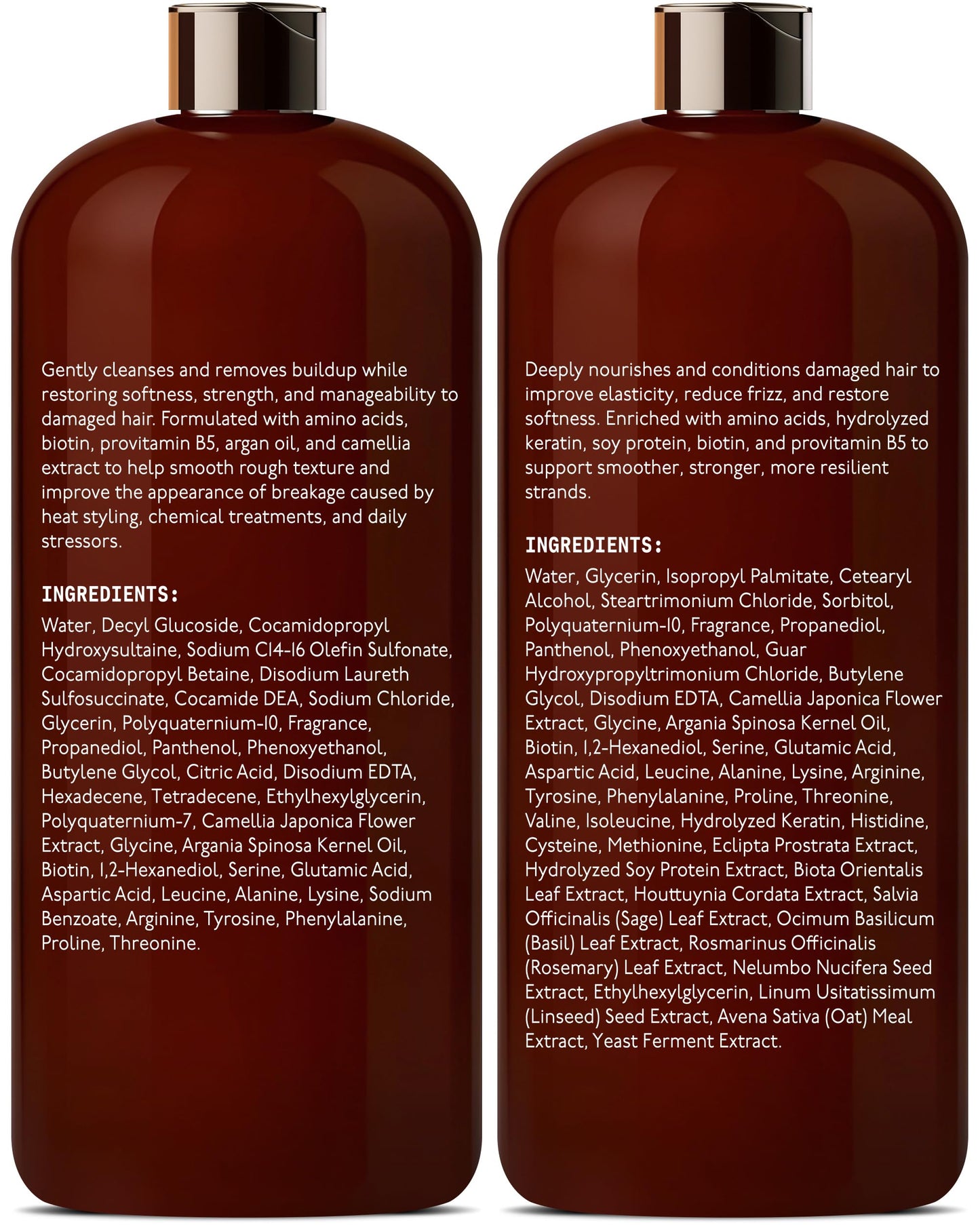 DEL SUR Hair Repair Shampoo and Conditioner Set | 16 fl oz Each | with Camellia Japonica, Amino Acids, Biotin & Argan Oil | Moisturizing Strength & Damage Repair for Dry, Damaged Hair