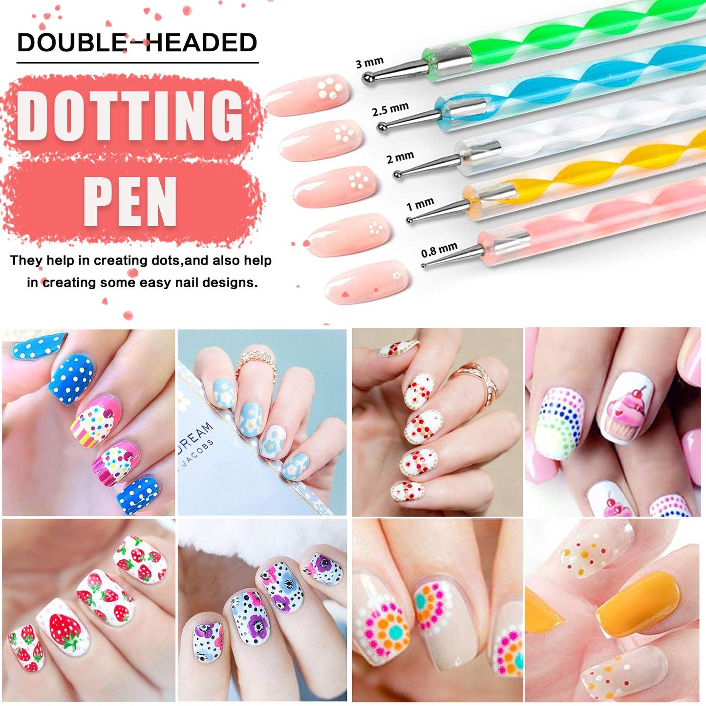 Nail Art Design Tools - 3D Decorations Kit with Brushes, Dotting Tools, Holographic Stickers, Nail Foil Tape, Rhinestones and Pick-Up Tweezers