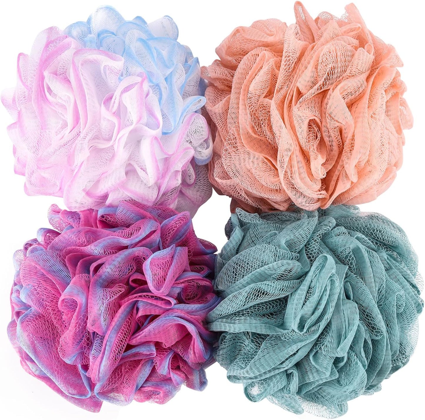 BTYMS Loofah Sponge 60 Gram Shower Pouf Bath Scrunchies Shower Puff Exfoliating Body Wash Scrubber Bath Puffs for Washing - Set of 4