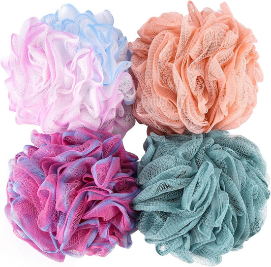 BTYMS Loofah Sponge 60 Gram Shower Pouf Bath Scrunchies Shower Puff Exfoliating Body Wash Scrubber Bath Puffs for Washing - Set of 4