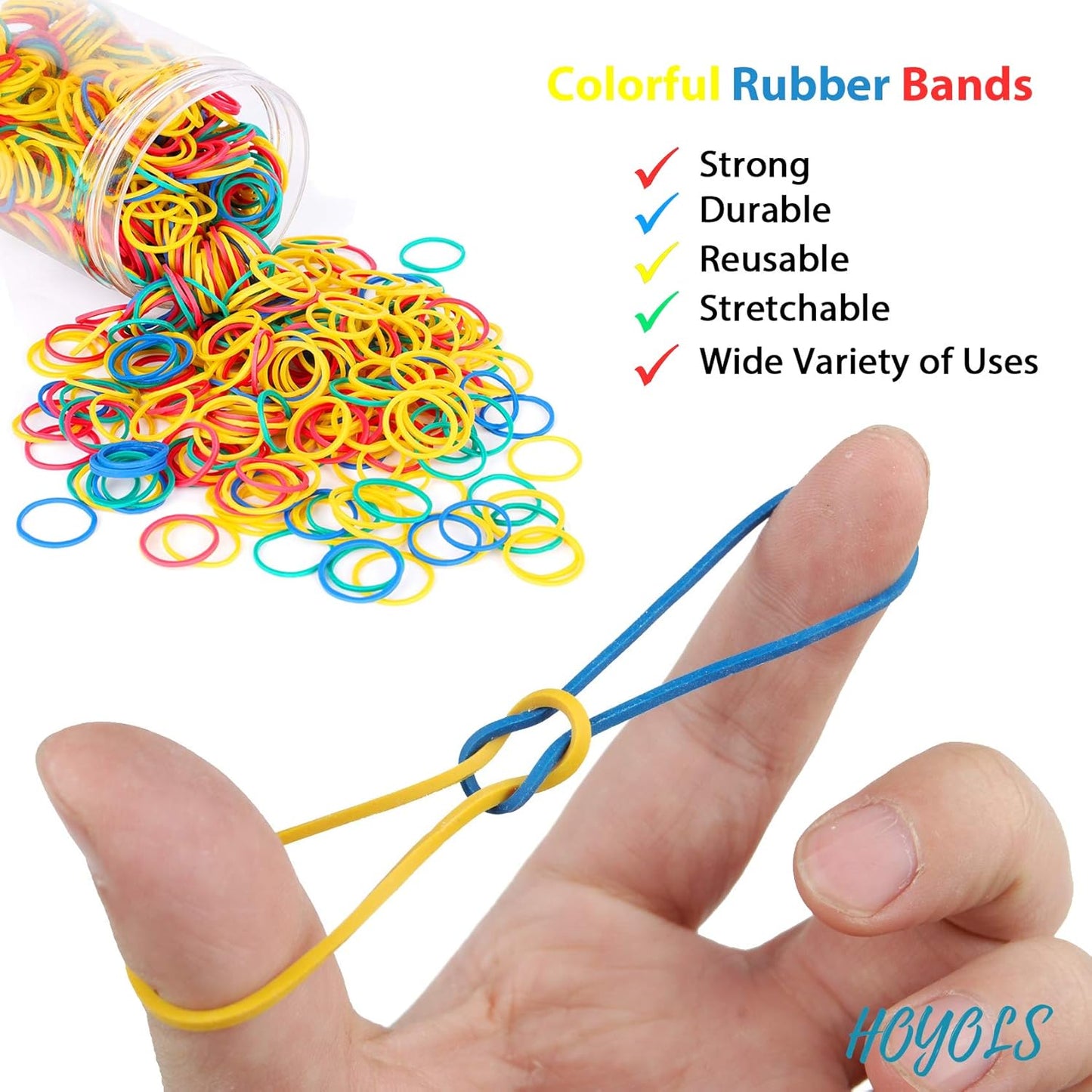 HOYOLS 3/4” Inches Black Hair Rubber Bands for Hair Ties Small Mini Elastics Bands Large Braiding Ponytail Holders for Baby Toddler Girls Kids No Damage 600pcs (M) Latex-Free