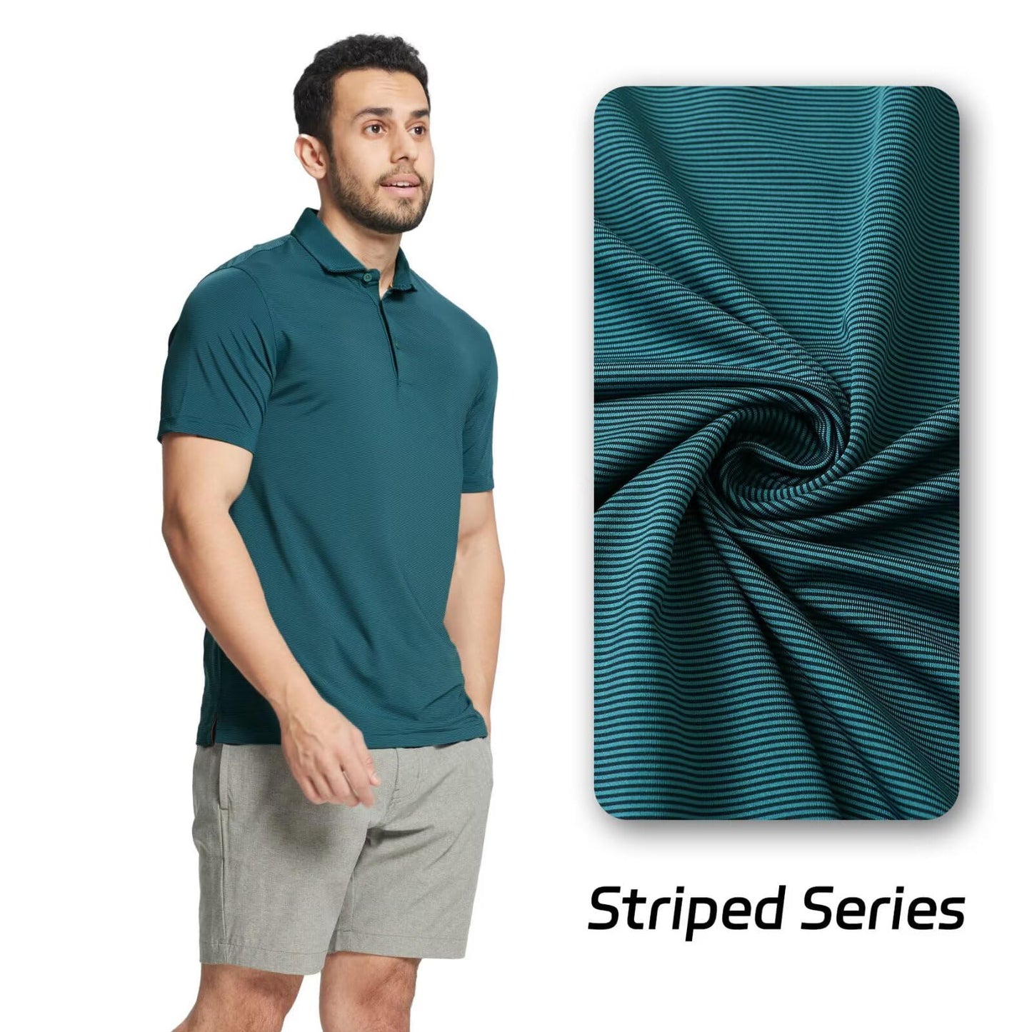 MAELREG Men’s Polo Shirts Short Sleeve Quick Dry Performance Lightweight Pinstriped Collared Polo Shirt for Men