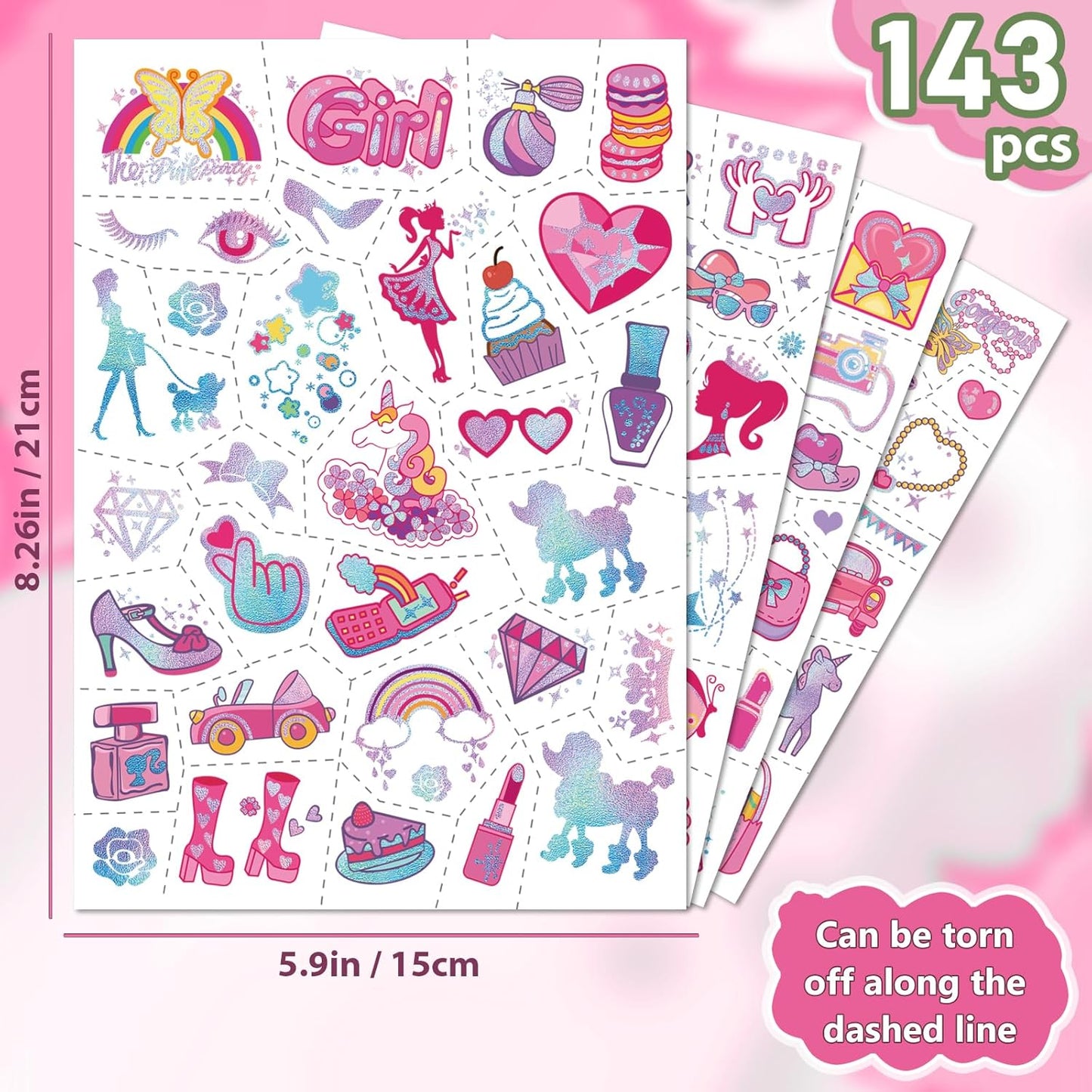 Waterproof Temporary Tattoos - 118pcs Groovy Fake Tattoo for Kids Birthday Party Supplies, Star Unicorn Smiley Rainbow Flower Candy Crown Arts and Crafts for Boys or Girls 6 7 8 9 10 11 12 years old