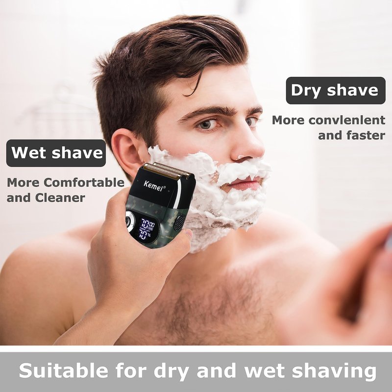 Kemei Foil Professional Electric Shaver for Men Razor with Bald Trimmer Cordless Shavers Rechargeble LED Display 2 in 1