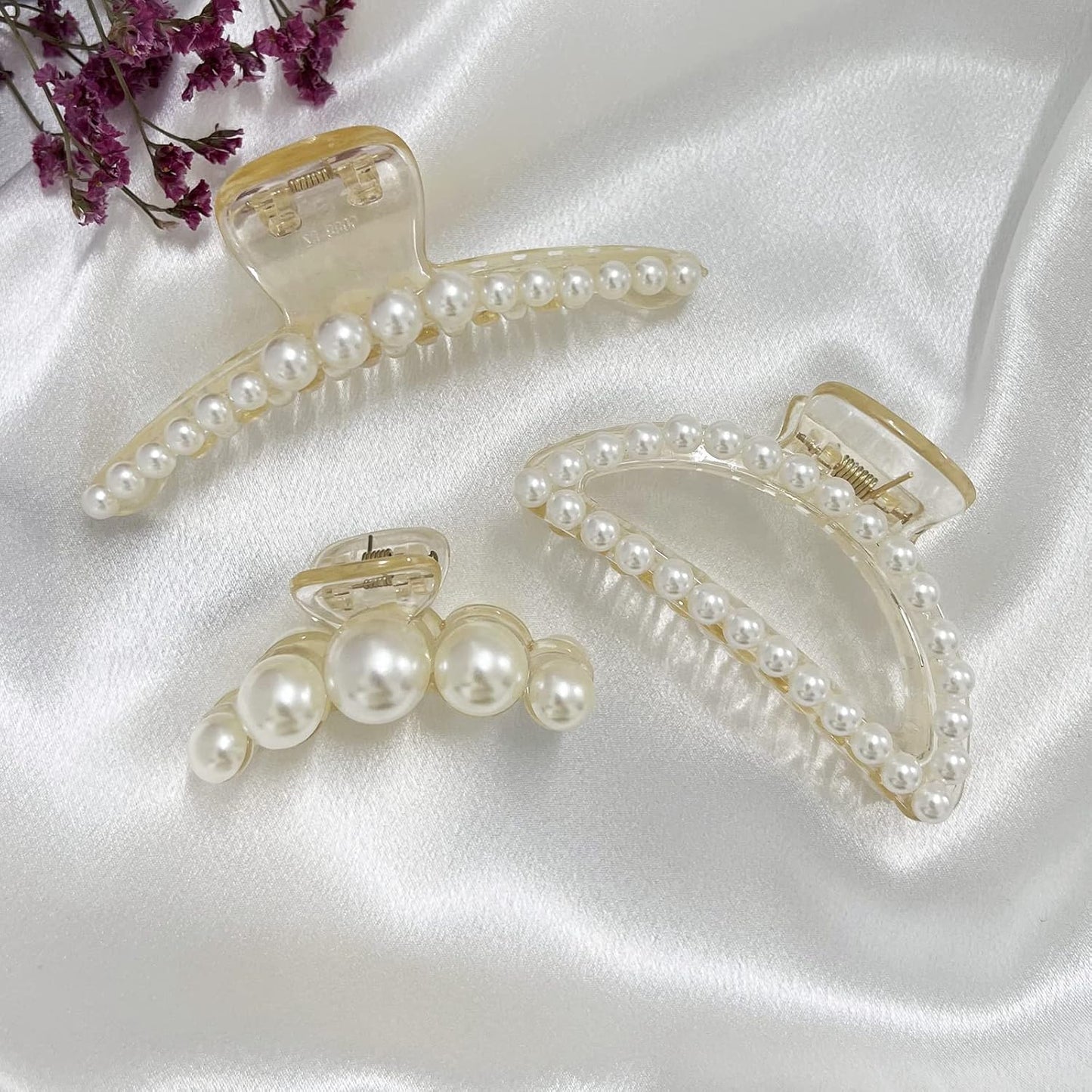 Mehayi 4 PCS Large Pearl Hair Claw Clips for Women Girls, Hair Barrette Clamps for Thick Thin Hair, Fashion Hair Accessories Headwear Styling Tools for Party Wedding