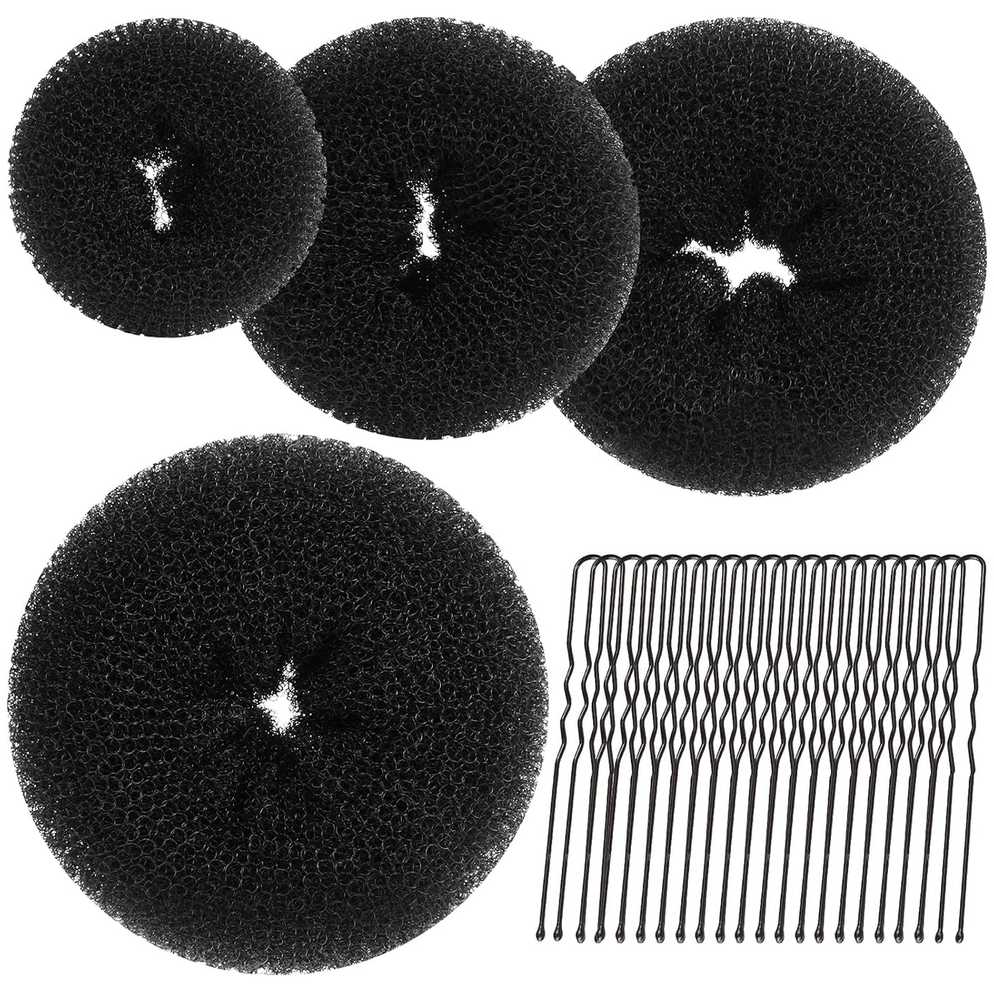 Teenitor Hair Donut, Hair Bun Maker, Black(Extra-large, Large, Medium and Small)