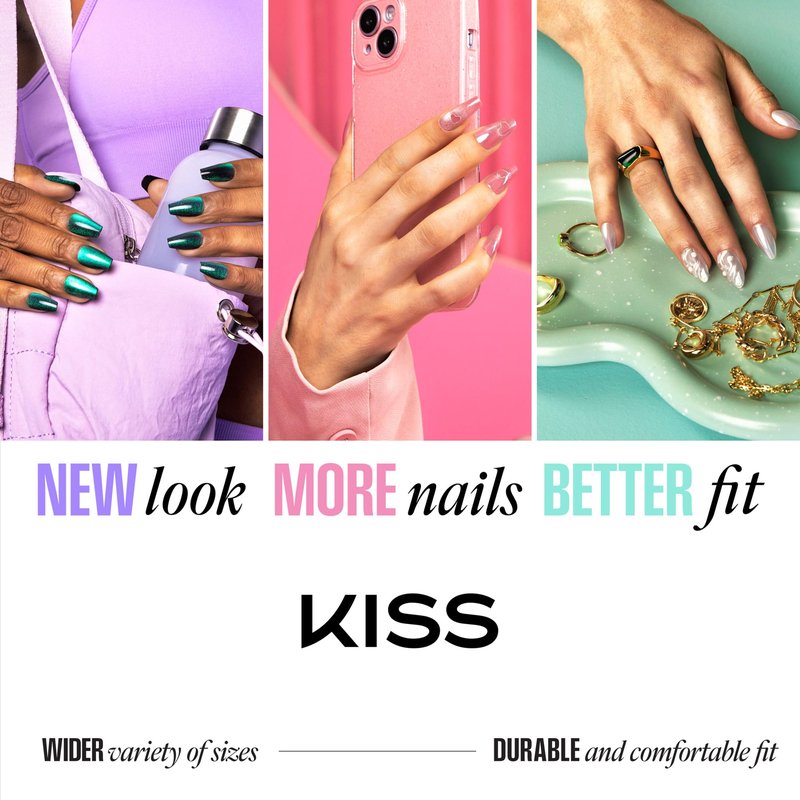 Kiss Glam, Press On Nails, Nail glue included, 'Breeze of Bliss', White, Medium Size, Almond Shape, Includes 32 Nails, 2g Glue, 1 Manicure Stick, 1 Mini File