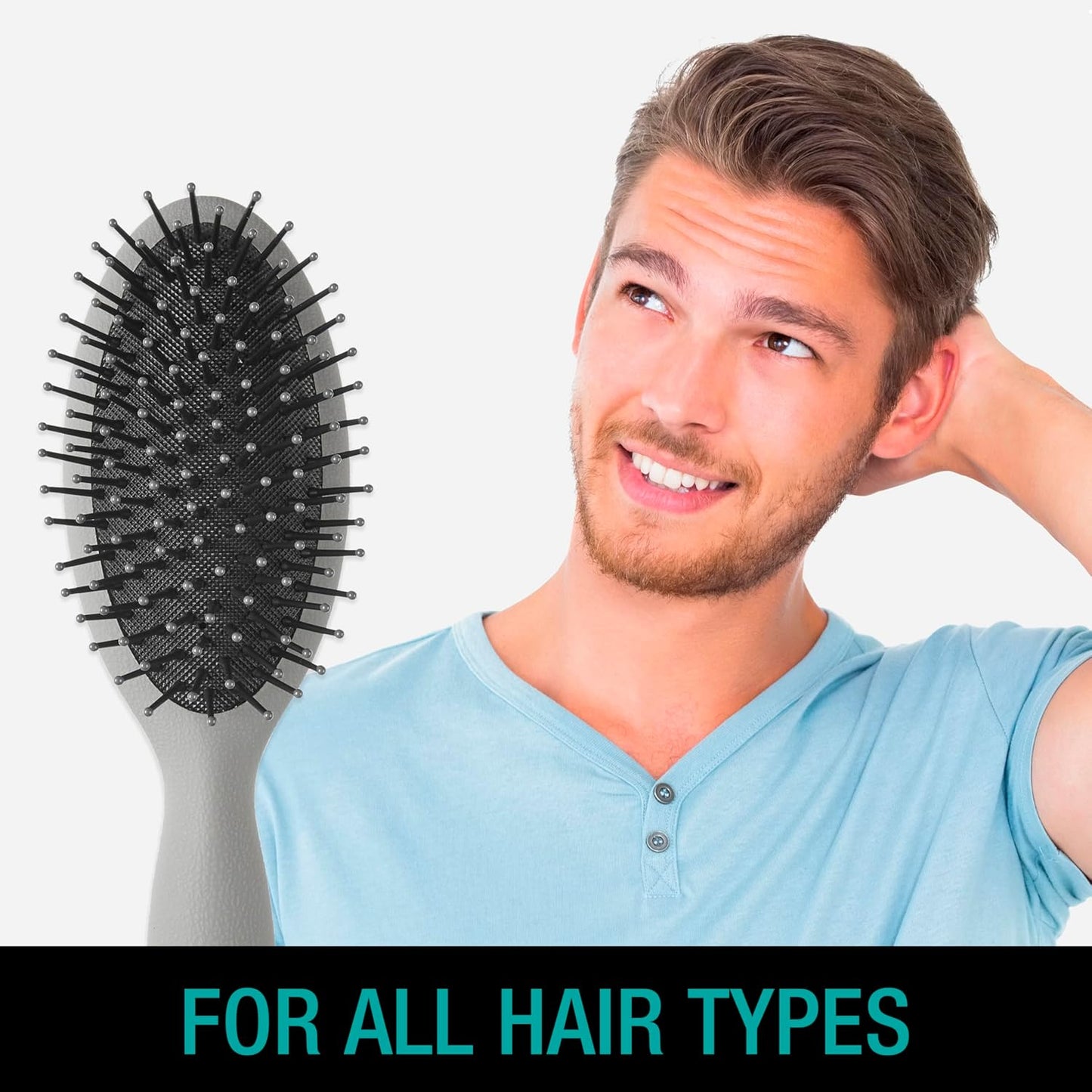 CONAIR Men Hair Brush, Men’s Detangler Brush for Everyday Brushing and All Hair Types, Flexible Cushion Base with Ball-Tipped Bristles Won’t Snag or Pull, Black