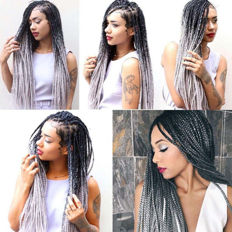 7 Packs Goddess Box Braids Crochet Hair 18 Inch Prelooped Crochet Box Braids Crochet Hair for Black Women Braiding Hair (18 Inch 7 Packs, 1B/Gray)