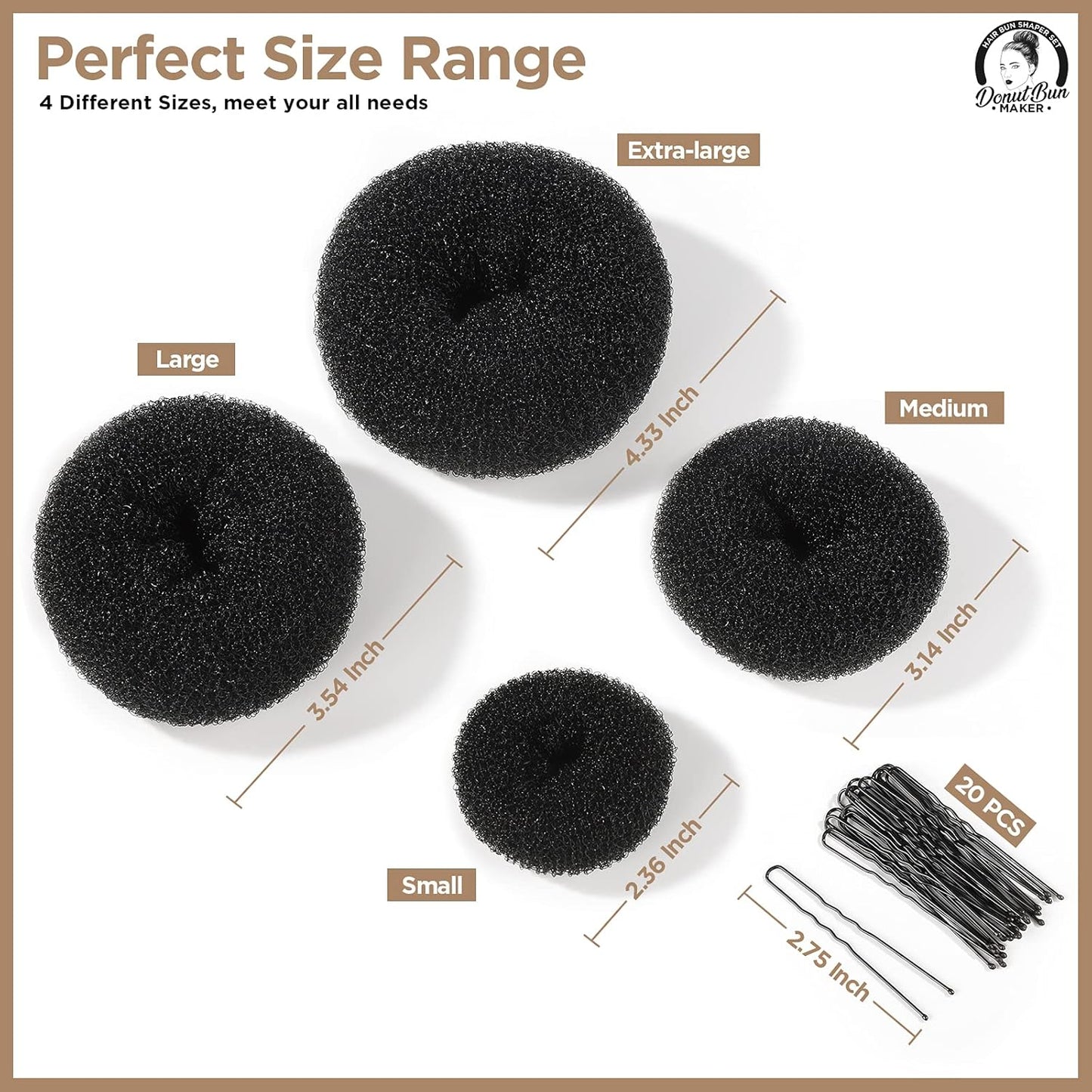 Teenitor Hair Donut, Hair Bun Maker, Black(Extra-large, Large, Medium and Small)