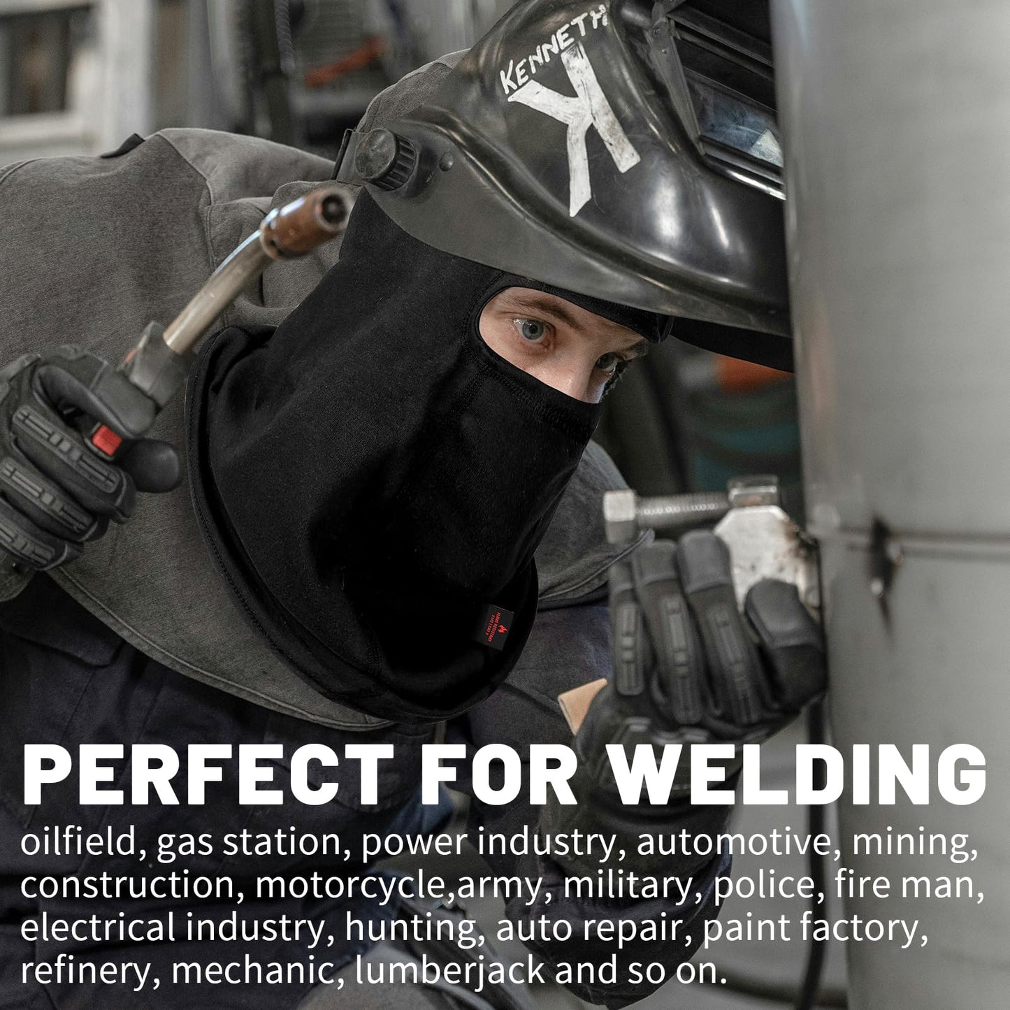 LANLFY 2PACK FR Face Mask for Men Balaclava Welding Hood 100% Cotton Full Head Cover HRC2 Neck Protector (Black-1pack & Khaki-1pack)