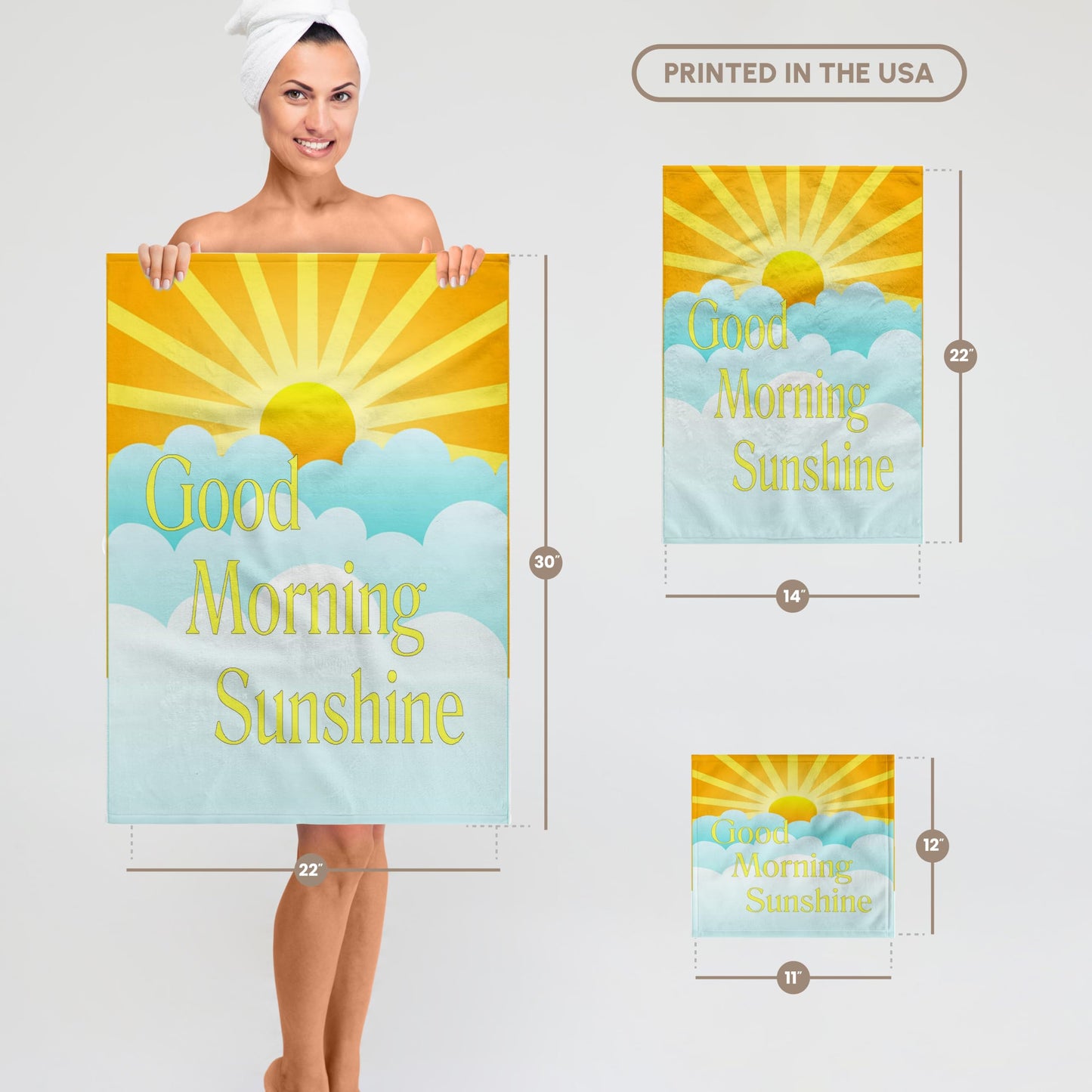 3D Rose TWL_236248_1 Image of Good Morning Sunshine Cartoon Sun & Clouds Towel, 15" x 22"