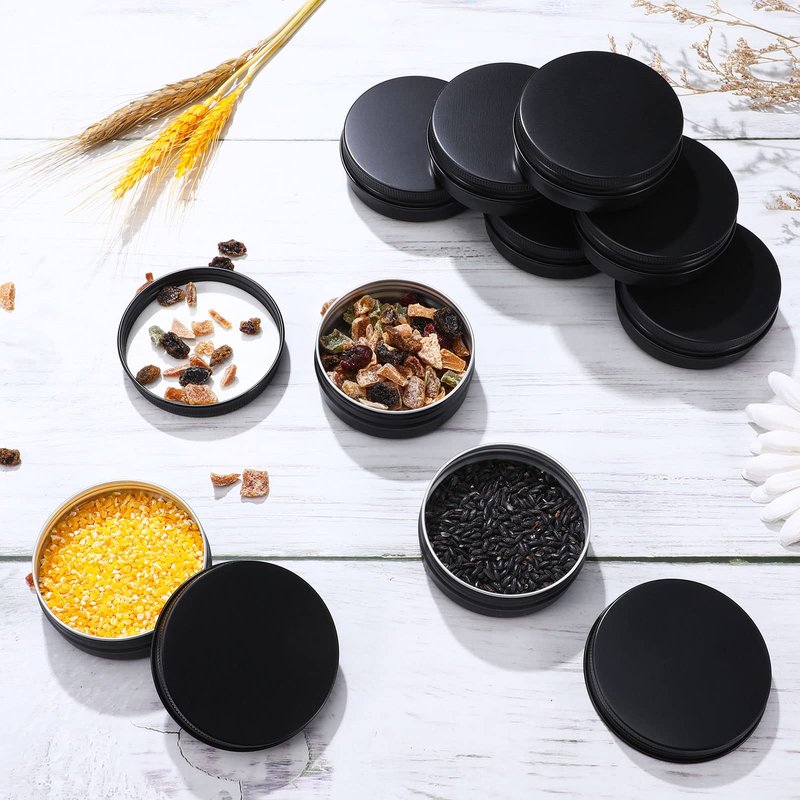 Patelai 64 Pieces Lip Balm Tin Containers Screw Top Round Tin Cans Aluminum Jar with Screw Lid, Empty Bottle Travel Cosmetic Sample Container for DIY(2 oz,Matte Black)