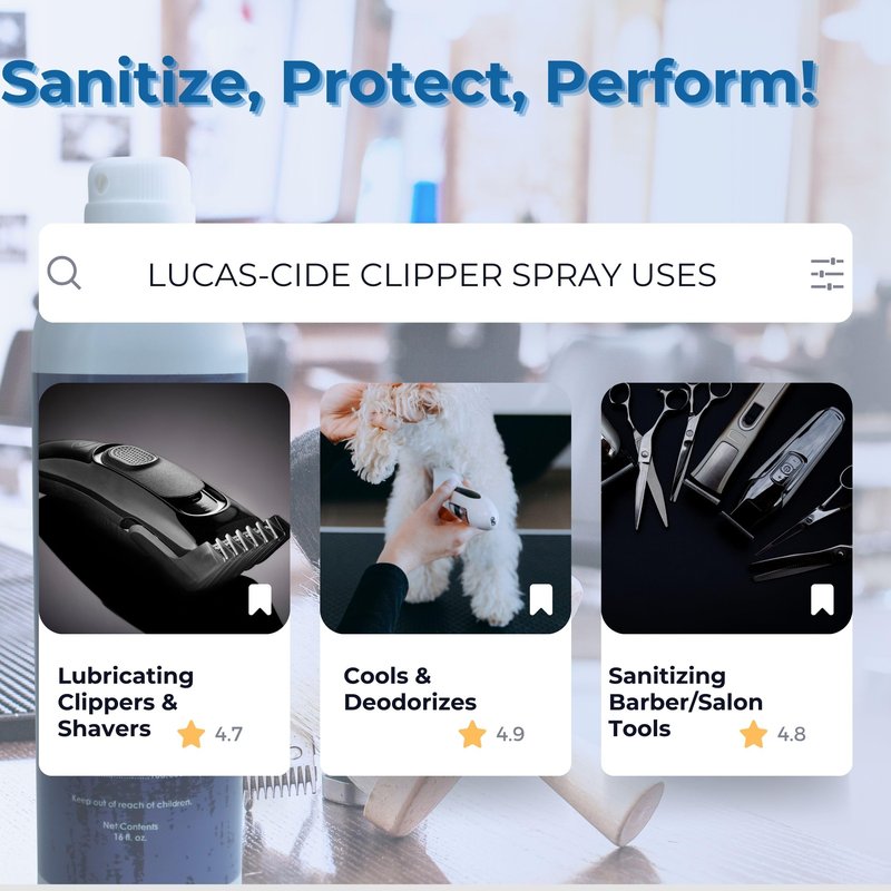 LUCAS-CIDE Cleaner, Cool and Care Clipper Spray, Sanitizer for Hair Clippers, Salon & Household Essentials 16 Fl Oz - Set of 3