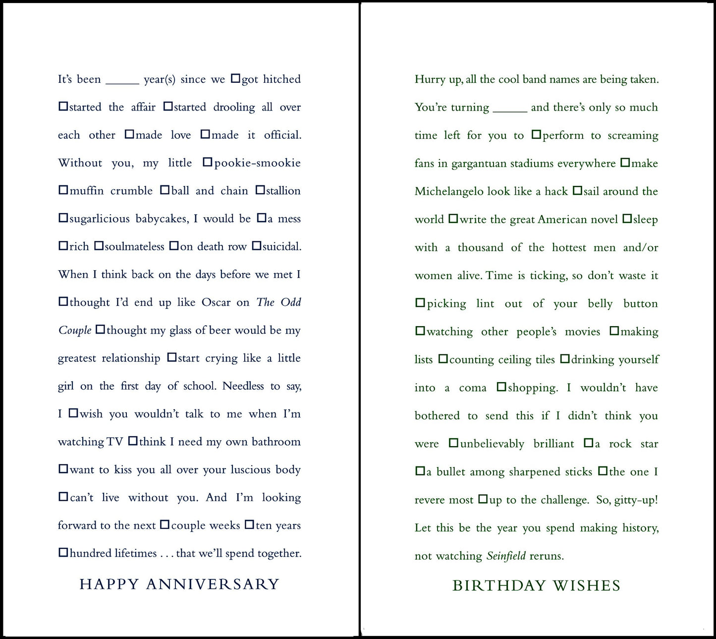 Quiplip Funny Fill-in-The-Blank Anniversary and Birthday Cards, 6-Pack (QL02276PCK)