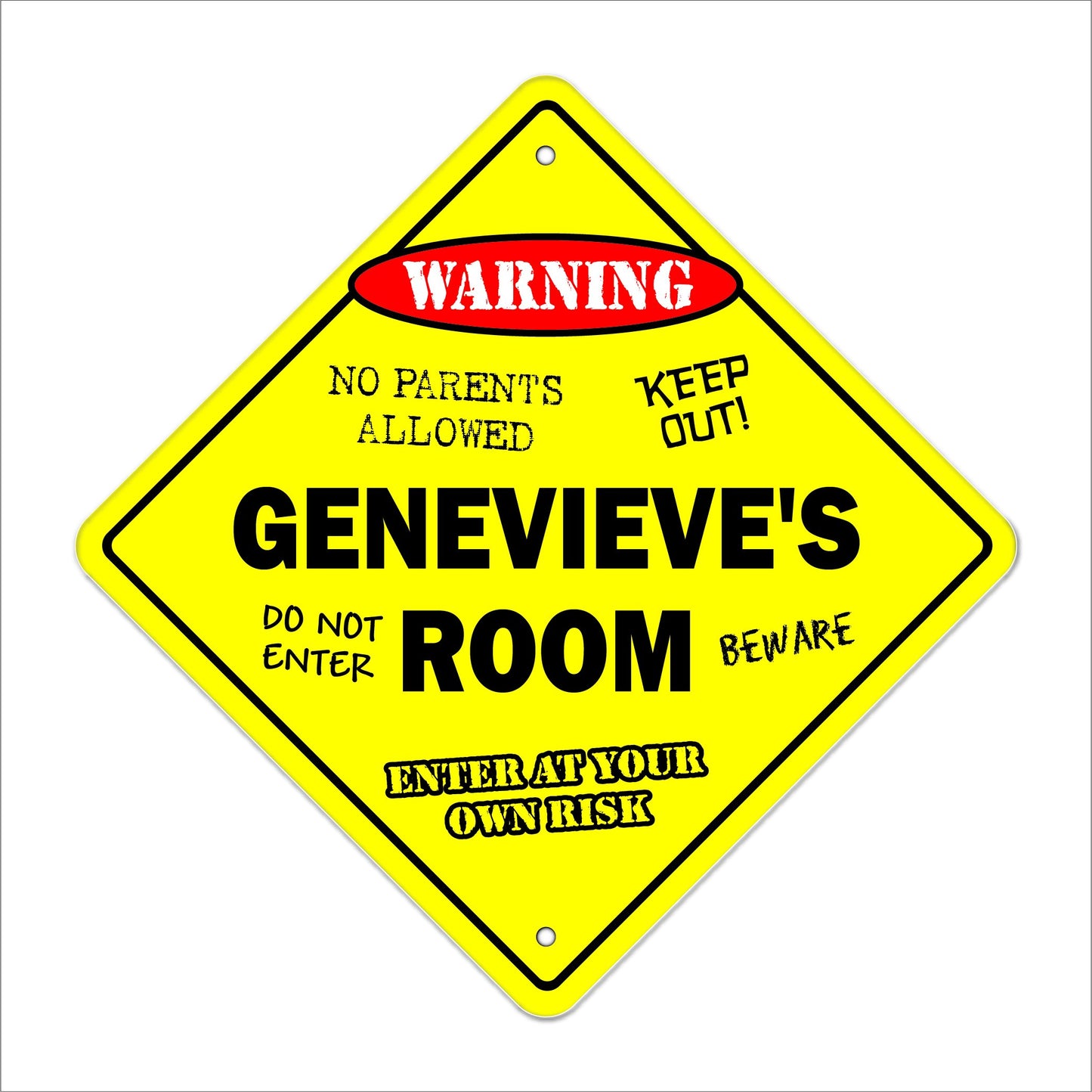 Genevieve's Room Sign Crossing Zone Xing | Indoor/Outdoor | 12" Tall Kids Bedroom Decor Door Children's Name boy Girl