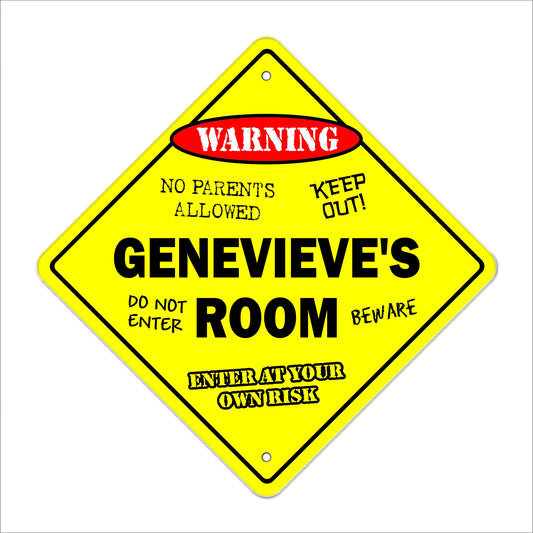Genevieve's Room Sign Crossing Zone Xing | Indoor/Outdoor | 12" Tall Kids Bedroom Decor Door Children's Name boy Girl