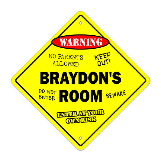 Braydon's Room Sign Crossing Zone Xing | Indoor/Outdoor | 12" Tall Kids Bedroom Decor Door Children's Name boy Girl