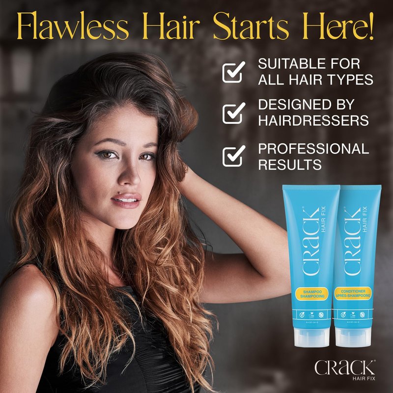 CRACK HAIR FIX Shampoo and Conditioner Set, 8.5 oz Each | Anti-Frizz Hair Products for Damaged Hair, Bond Repair, Curl Care, Humidity Control, and Color Protection