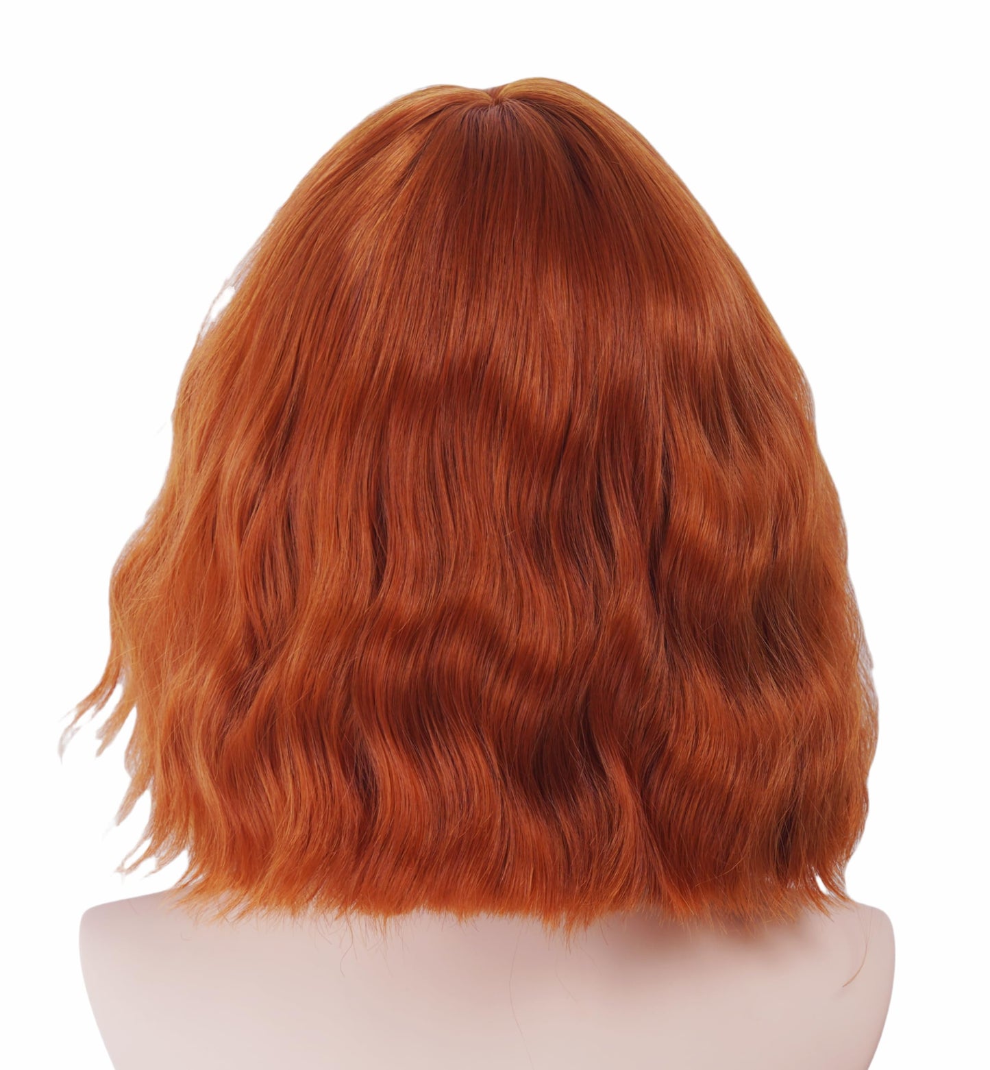 Gerulyss Short Ginger Bob Wig for Women Wavy Shoulder Length Auburn Wig with Bangs Copper Red Synthetic Costume Wig for Halloween,Cosplay,Daily Use