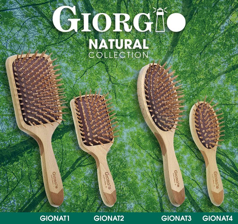 Giorgio Eco Friendly Wooden Bristle Hairbrush - Bundle Detangling Brush and Hair Growth Brush for Thick or Long Hair - Paddle Hair Brush Made with Anti Static Beechwood, Silicone Massage Cushion