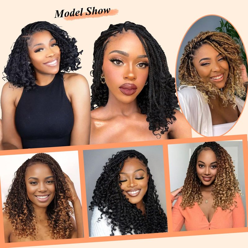 9 Packs Goddess Box Braids Crochet Hair 14 Inch Pre Looped Boho Crochet Braids Box Braids Crochet Hair With Curly Ends Crochet Braids Bohemian Synthetic Hair For Women (14 Inch, 1B/30/27)