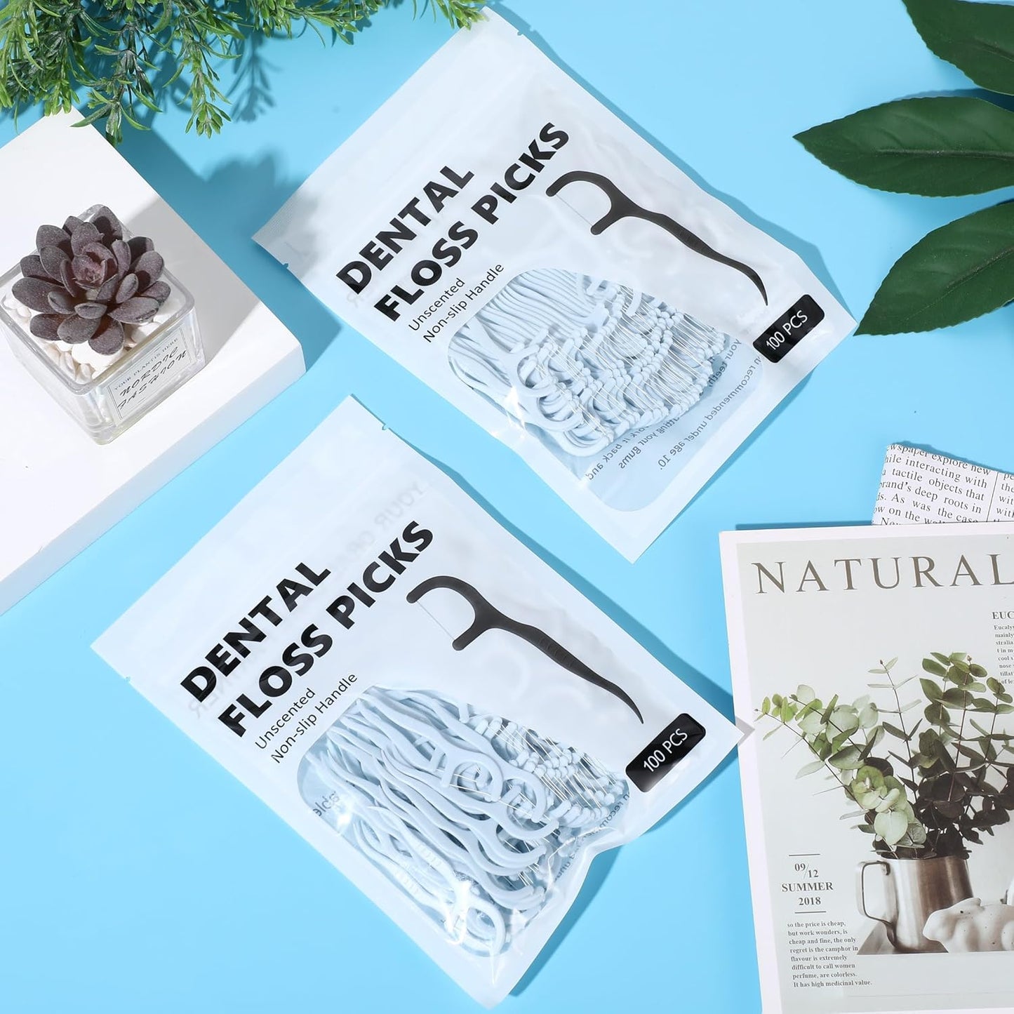 Baderke 200 Count Floss Picks Bulk Non Breakable Tooth Picks Flosser Dental Floss Sticks for Adults Teeth Cleaning Dental Flossers for Family Pack Travel(Light Green)