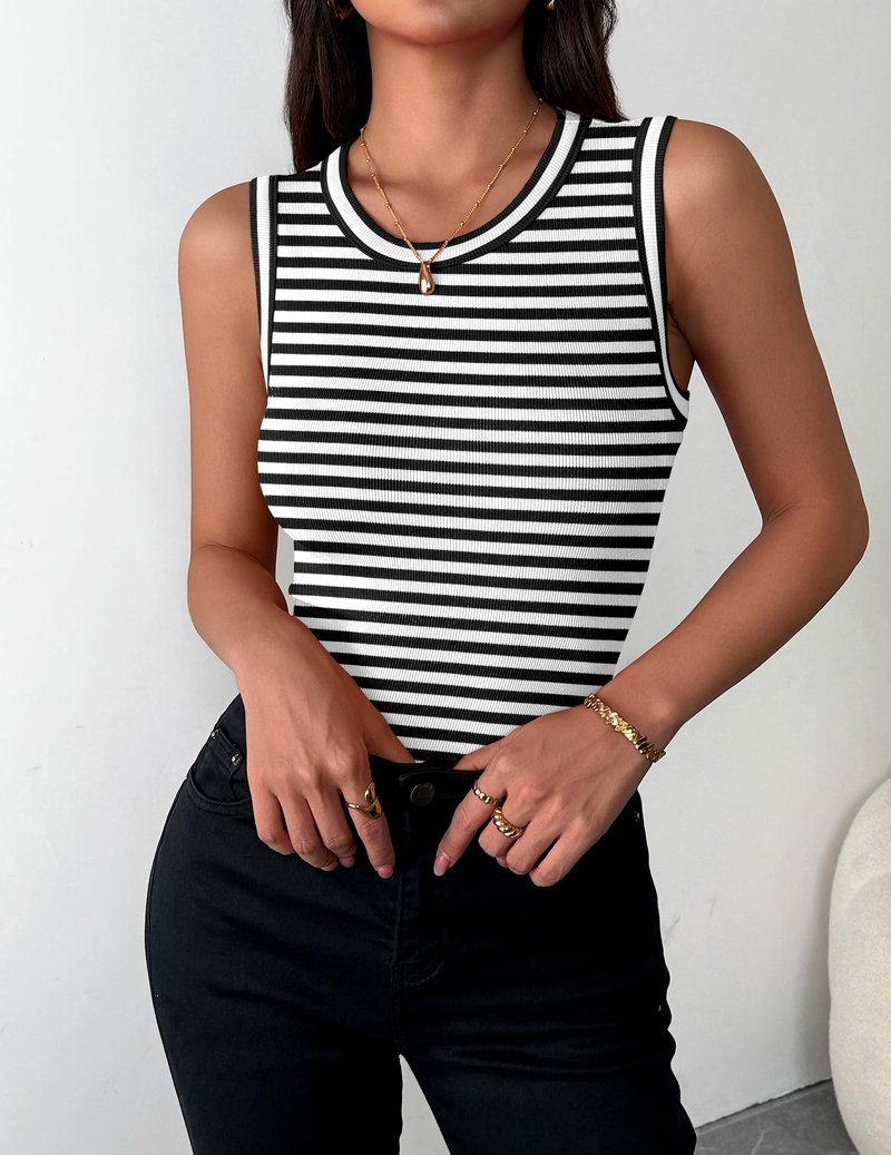 Zeagoo Womens Sleeveless Crewneck Ribbed Tank Tops Casual Basic Summer Top Slim Fitted Racerback Shirts