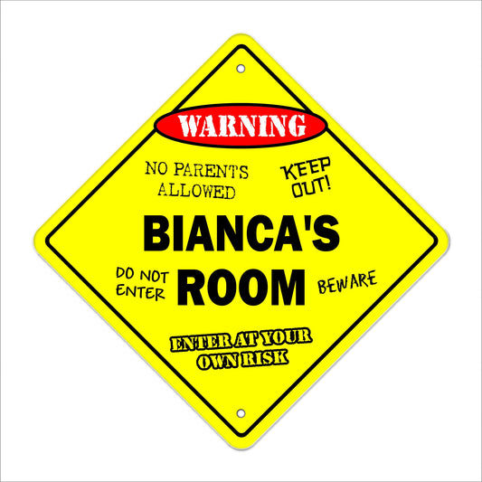 Bianca's Room Sign Crossing Zone Xing | Indoor/Outdoor | 12" Tall Kids Bedroom Decor Door Children's Name boy Girl
