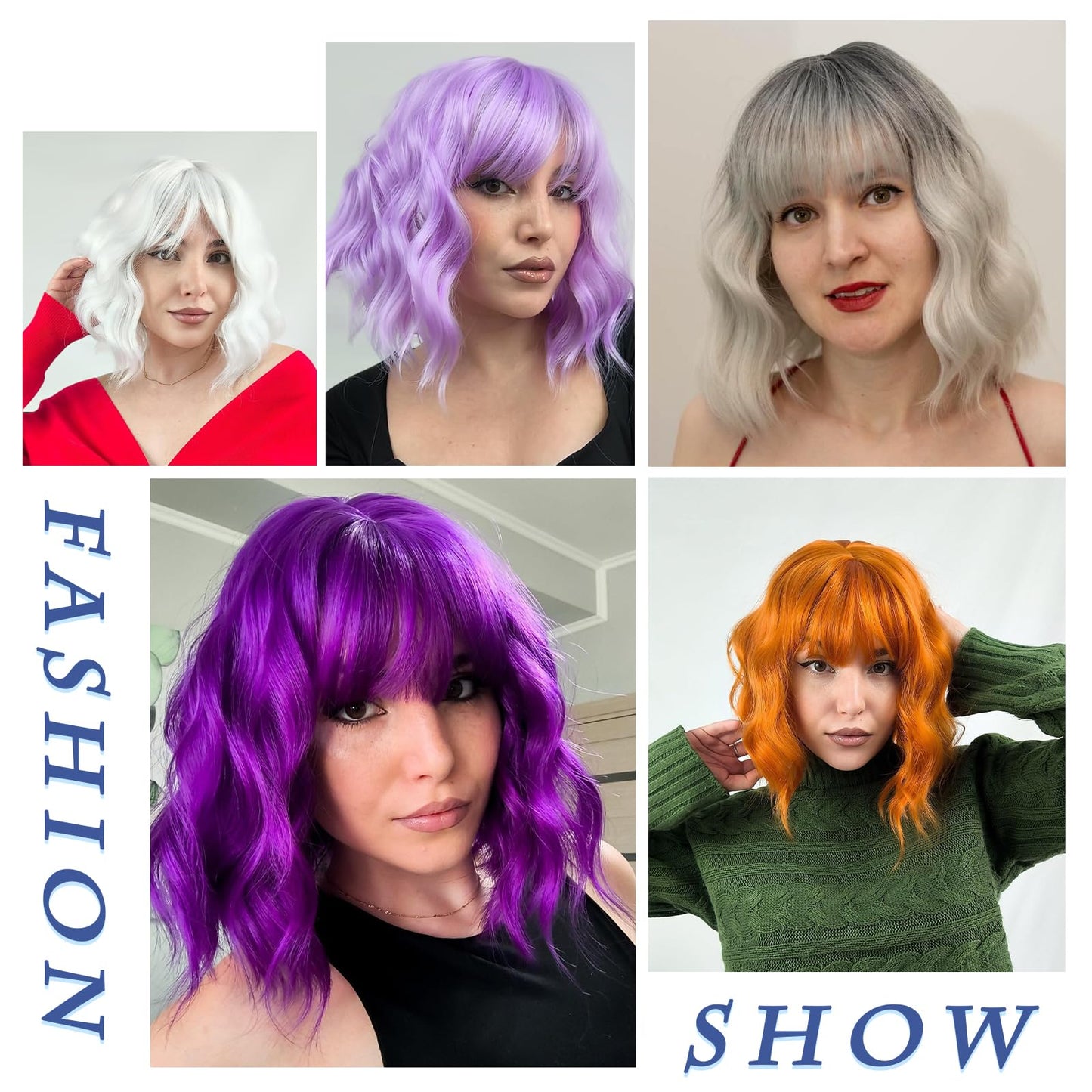 LINGHANG Purple Wig with Bangs Short Light Purple Wigs for Women, Lavender Purple Bob Wavy Wig Synthetic Cosplay Wigs for Party Halloween Party