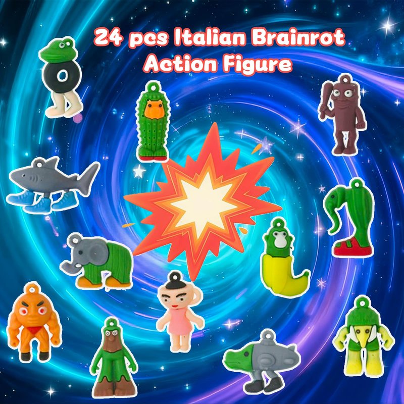 84Pcs Italian Brainrot Party Favors with Brainrot Action Figure & Brainrot Meme Temporary Tattoo, Decorations Gifts for Fans Office Home Desktop Decor