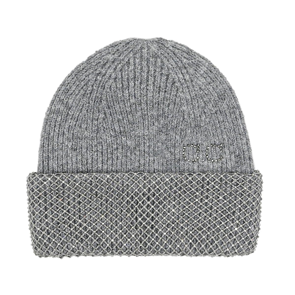 Funky Junque Women's Warm Sparkly Bedazzled Beanie Embellished Rhinestone Winter Hat Soft Stretchy Knitted Cap Made from Recycled Materials - Rhinestone Net - Grey