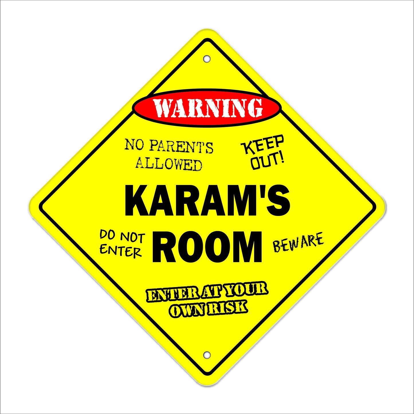 Karam's Room Sign Crossing Zone Xing | Indoor/Outdoor | 12" Tall Kids Bedroom Decor Door Children's Name boy Girl