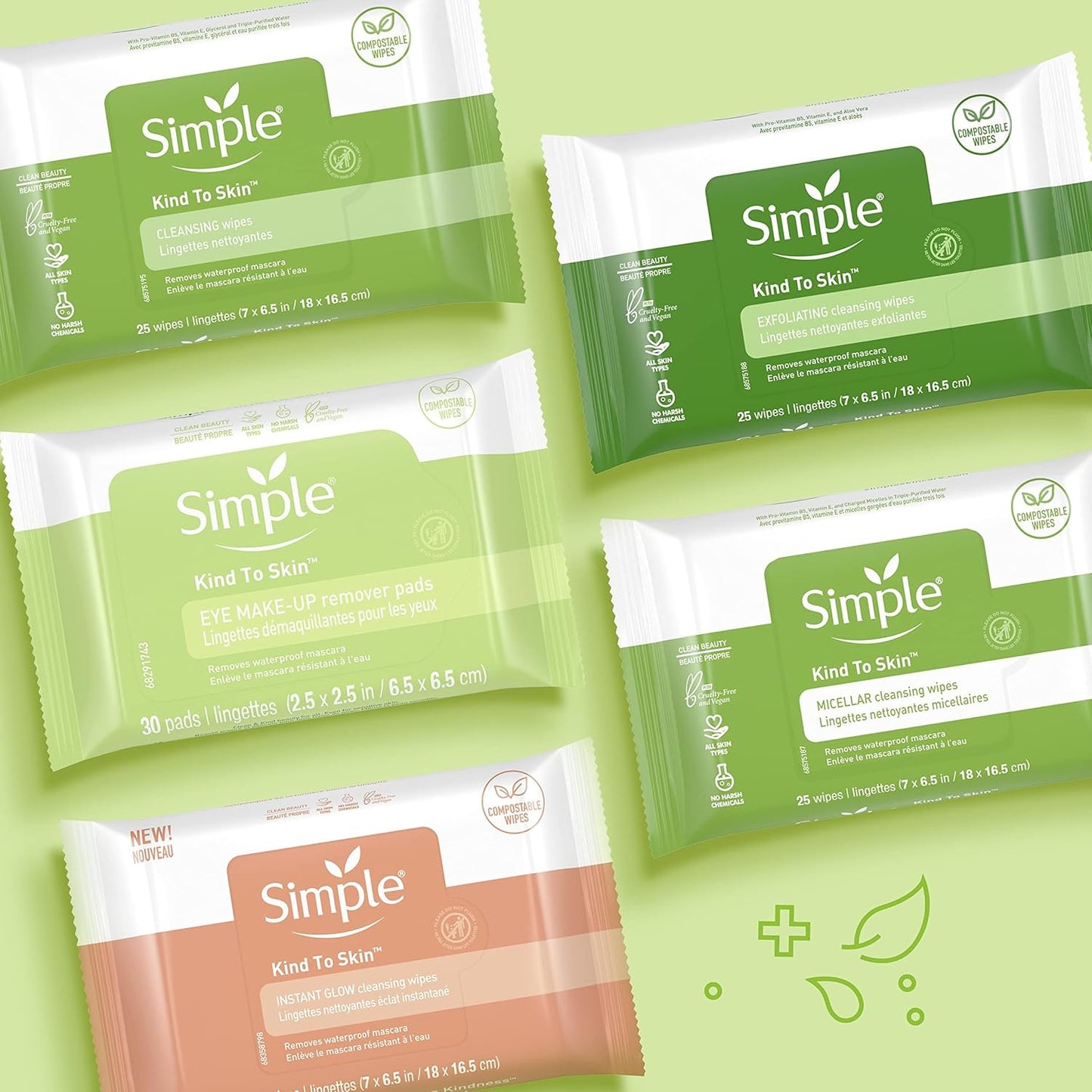 Simple Kind to Skin Cleansing Wipes Micellar Gentle and Effective Makeup Remover Free from color and dye, artificial perfume and harsh chemicals 25 Wipes