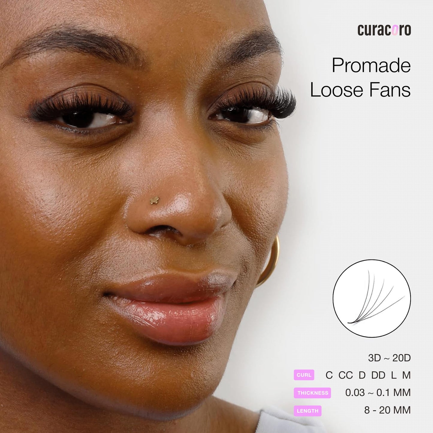 Curacoro Promade 500 Fans 10D-0.03 D Curl 12mm Length Handmade Volume Lash Fans for Long-Lasting Eyelash Extension