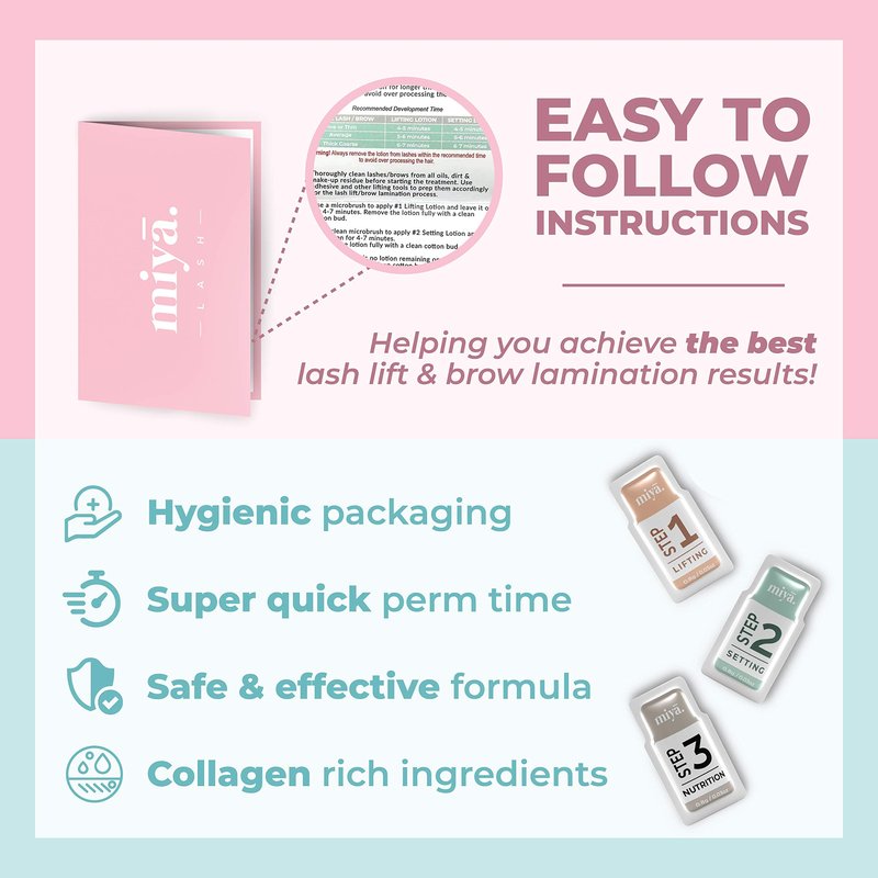 MIYA LASH 2 in 1 Brow Lamination & Lash Lift Lotion Set | Sachet Refill for Lash Lift Kit & Eyebrow Perm | Fast Acting 3-Step Lifting, Setting Lotions with Nutrition Serums | 10 Treatments | Salon Use
