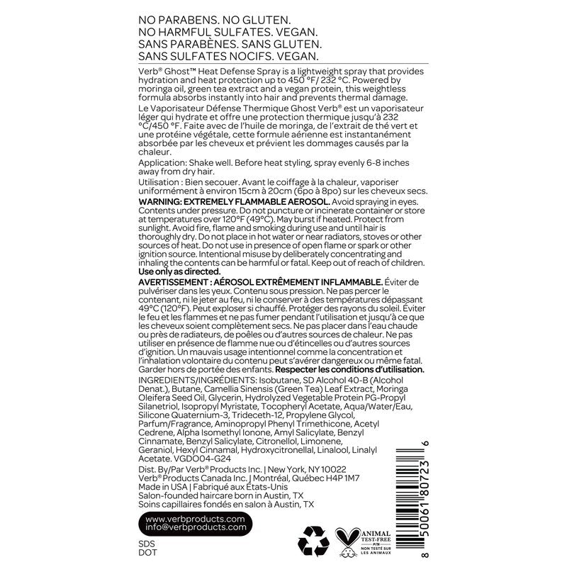 VERB Ghost Heat Defense Spray, 5.5 oz – Weightless Heat Protection + Shine – for Fine to Medium Hair – Vegan, Free of Harmful Sulfates