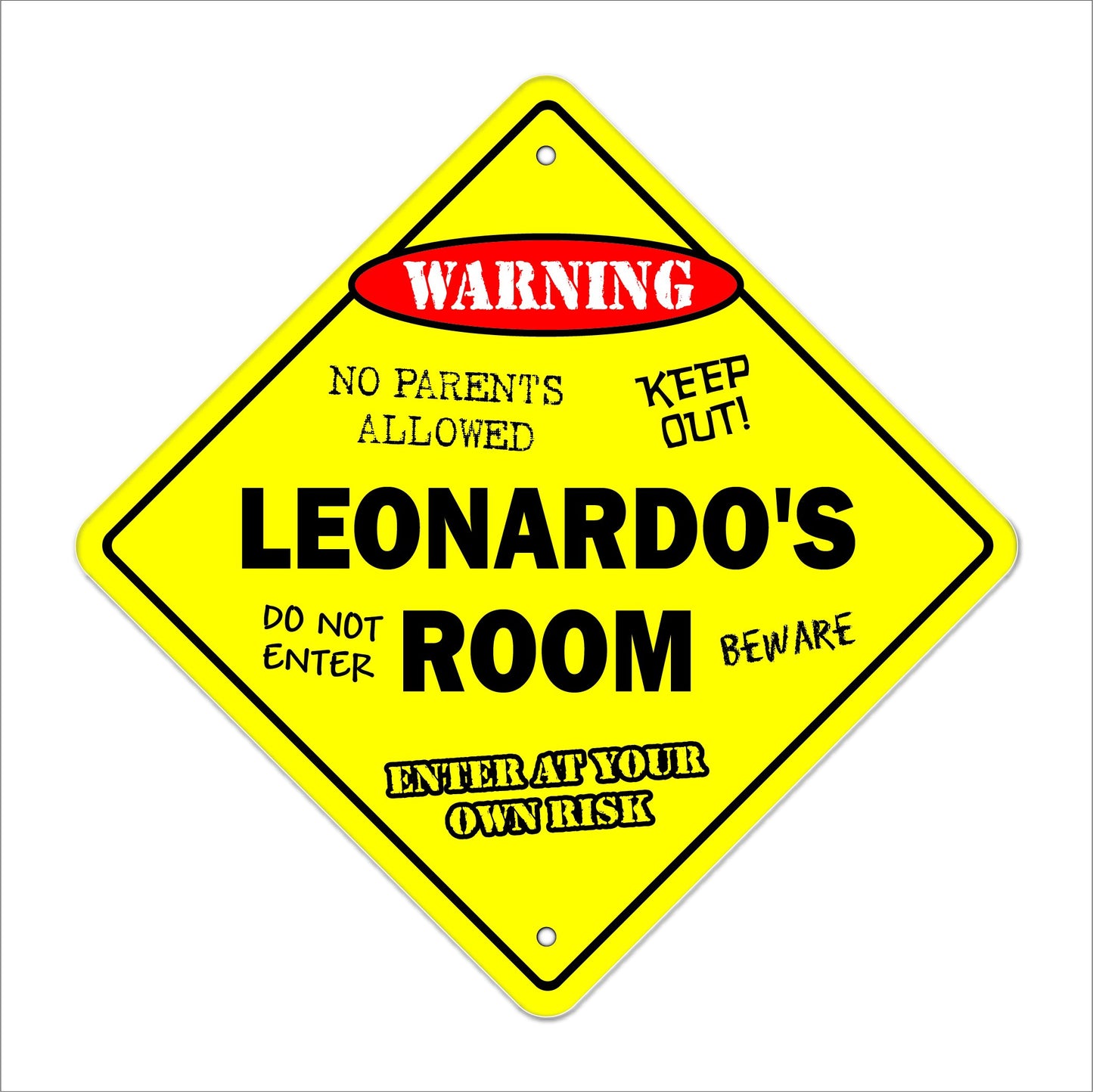 Leonardo's Room Sign Crossing Zone Xing | Indoor/Outdoor | 12" Tall Kids Bedroom Decor Door Children's Name boy Girl