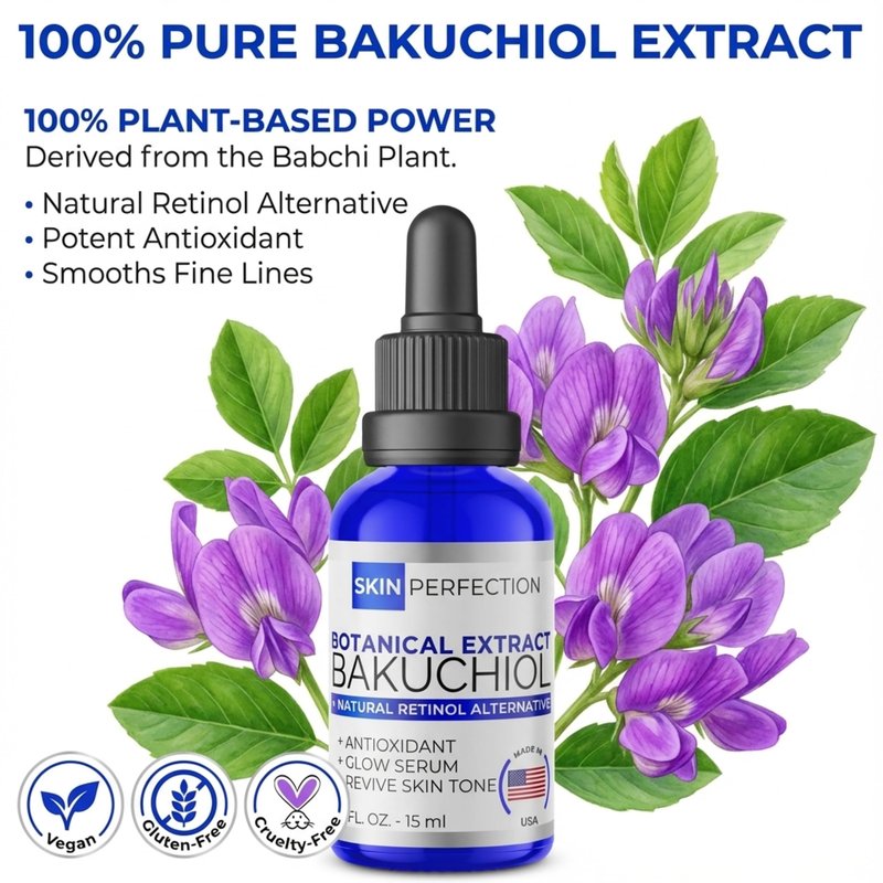 Skin Perfection Bakuchiol Natural Alternative To Retinol Resurface, Glow, Improve Tone Texture Radiance Plant-based Bio-retinol Vegan Gluten-free .5 Oz 300 Drops