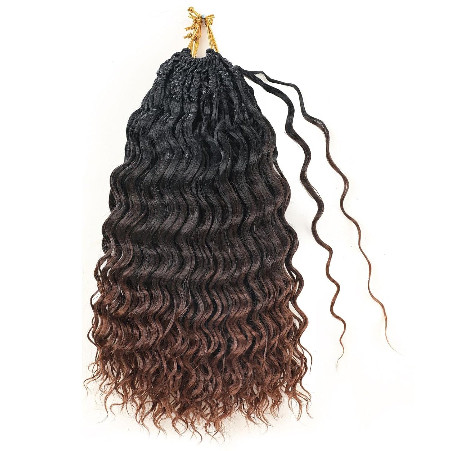 Ocean Wave Crochet Hair - 12 Inch Ombre Brown Auburn Synthetic Pre-Looped Braids | Boho Deep Wave for Black Women