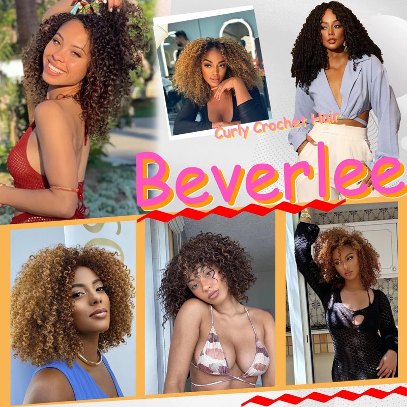 Beverlee Kinky Crochet Hair - 14 Inch Curly & Wavy Synthetic Pre-Looped Crochet Hair for Black Women - 8 Packs