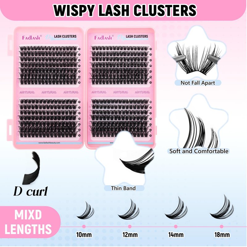 DIY Lash Extension Kit Bulk Packs D Curl Volume Eyelash Clusters Wispy Natural Individual Eyelashes with Lash Bond and Seal, and Lashes Tweezers for Beginners