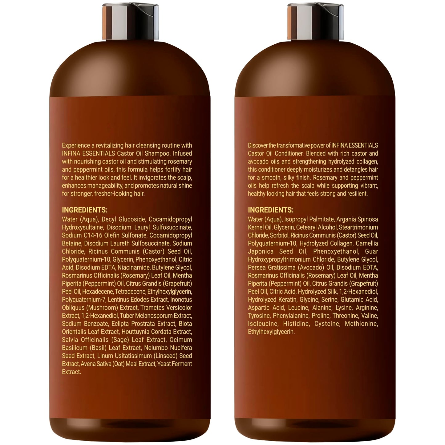 Castor Oil Shampoo and Conditioner Set for Hair Growth with Rosemary & Peppermint Oil - Cleanse Hair, Strengthen & Shine with Castor Shampoo and Conditioner - Anti-Hair Loss for Men & Women - 16 fl oz