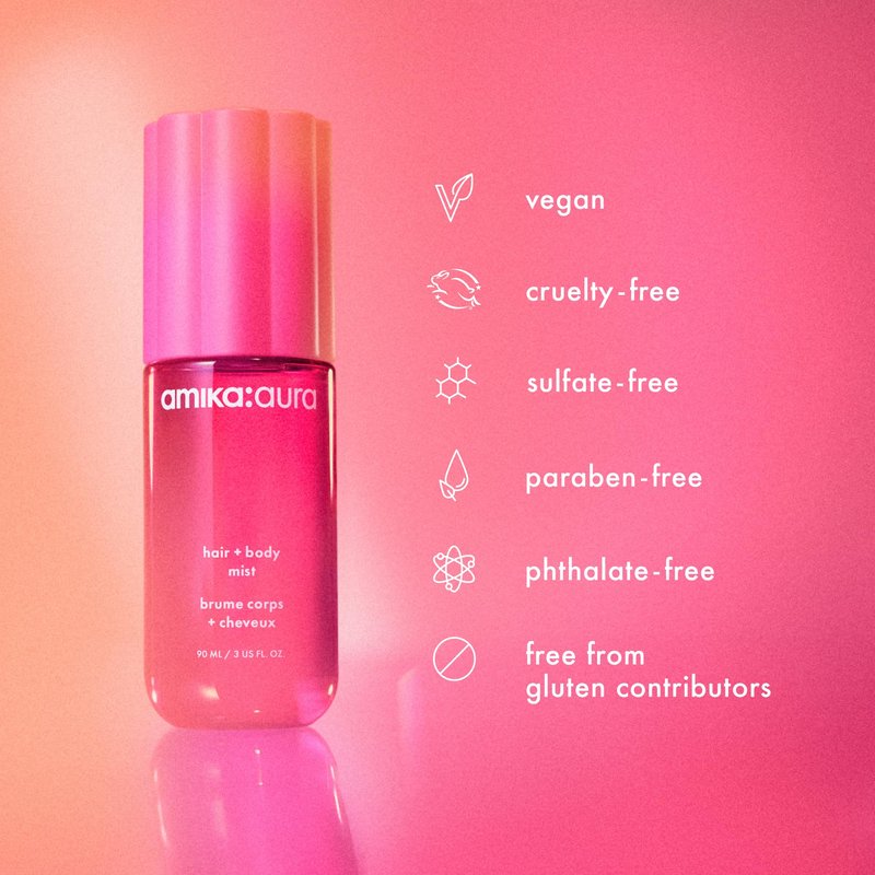 amika: aura hair and body mist | pink grapefruit, juicy apricot + warm vanilla
